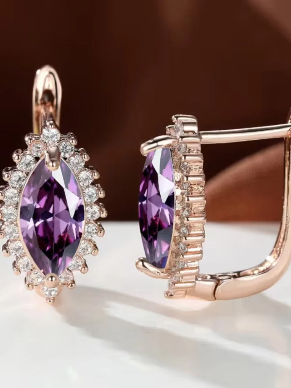 14K Gold Womens 2ct Purple Amethyst Gemstone 1ct Diamond Drop Earrings Jewelry